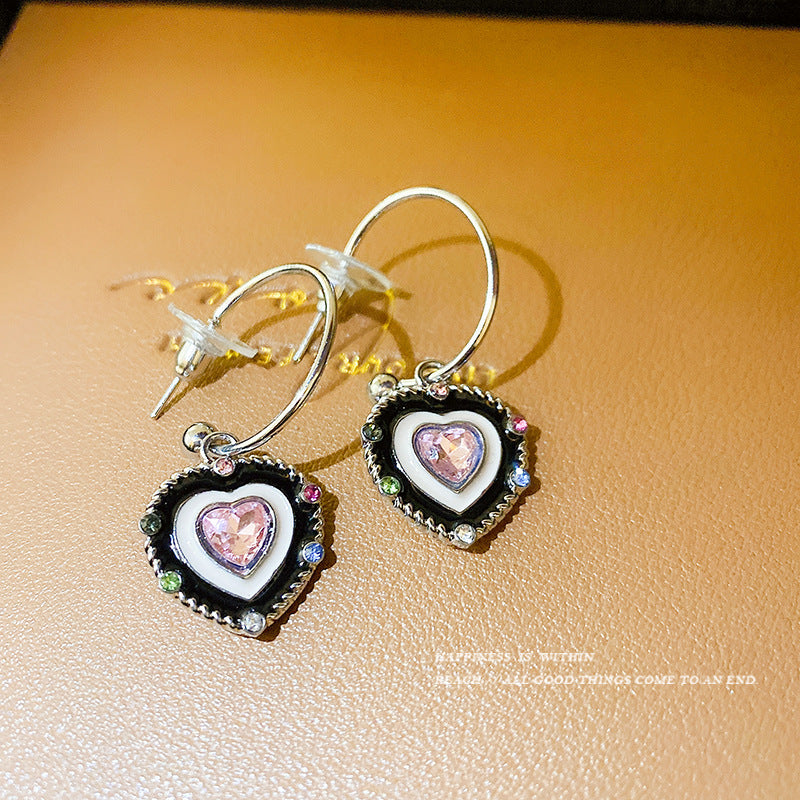 Boucles d'oreilles coeur d'amour coloré doux et frais pour femmes, Style froid, pour niche