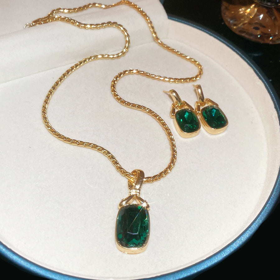 Flower Female Emerald Vintage Clavicle Chain Earrings
