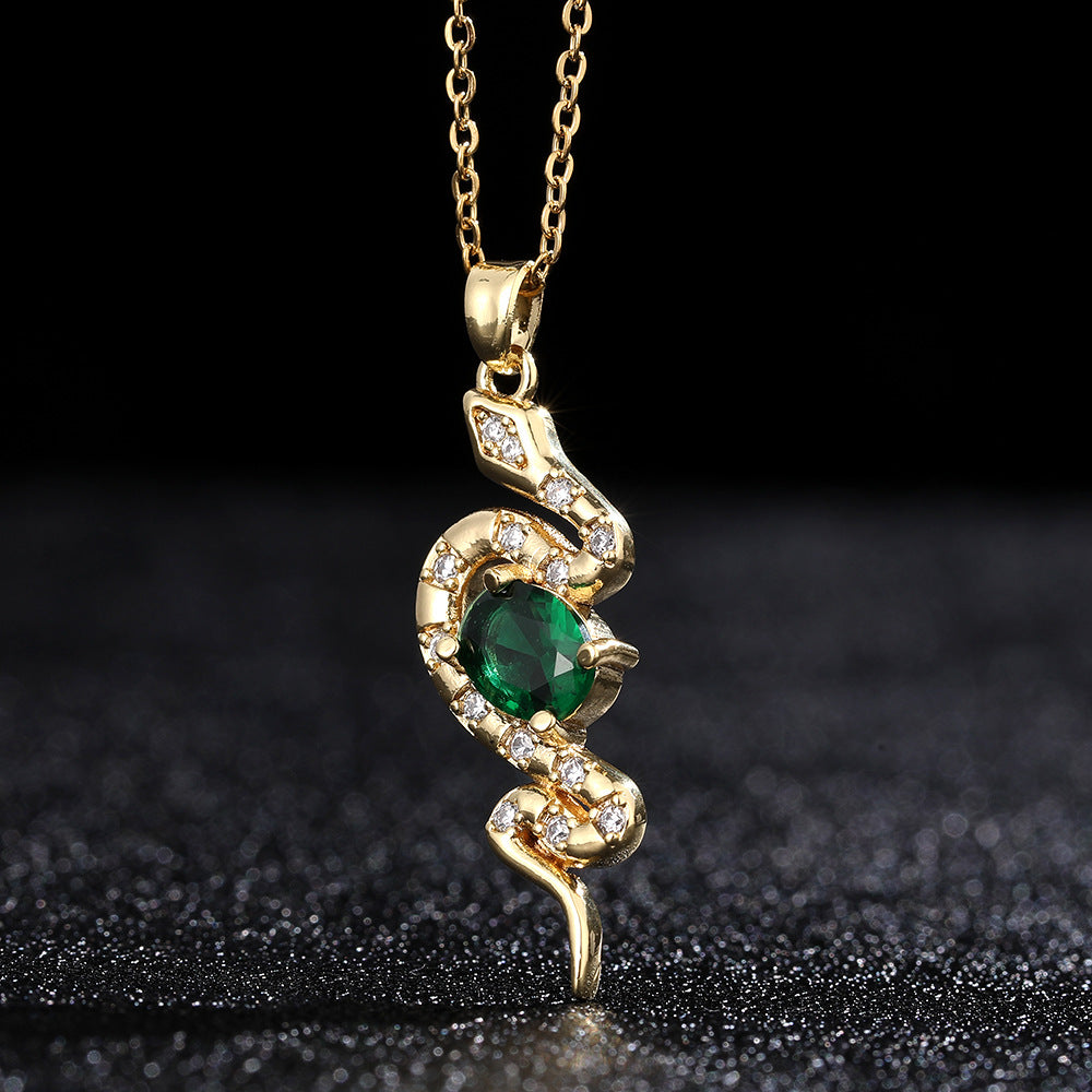 Minority Snake Color Zircon Gold Plated Necklaces