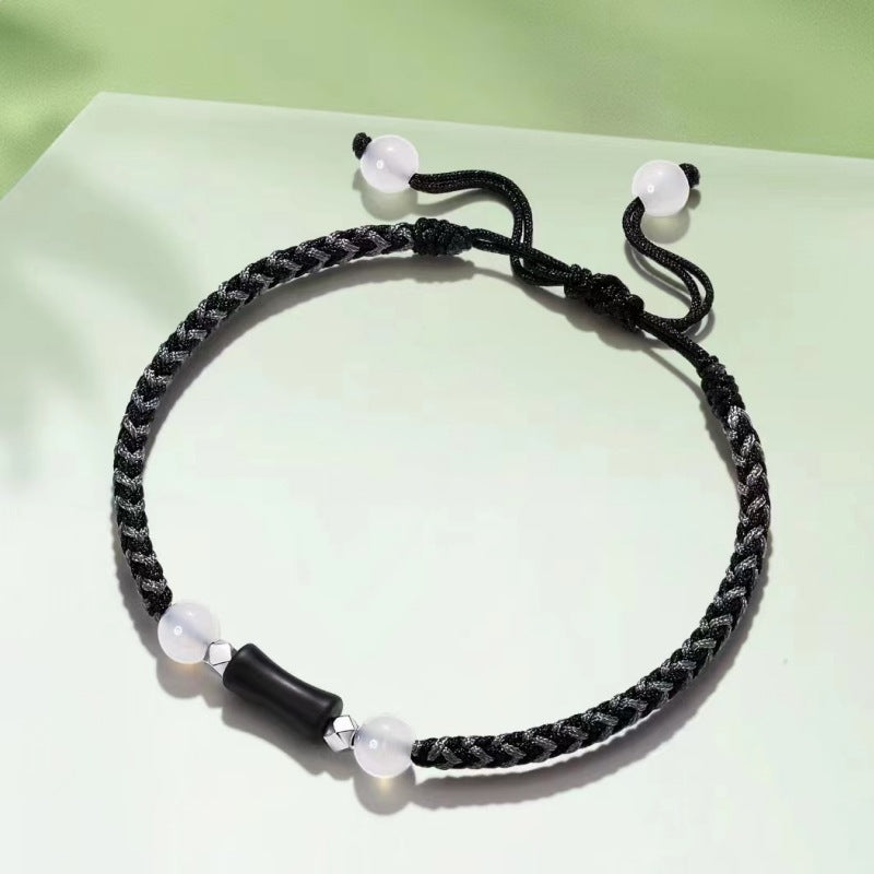 High Rise Natural Black Agate Bamboo Handmade Bracelets