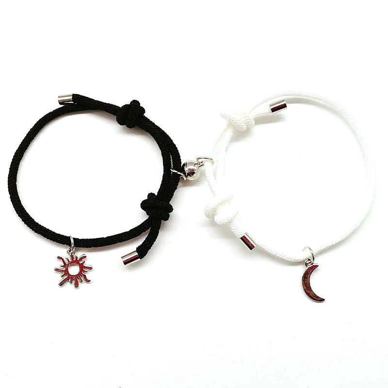 Women's & Men's & Magnetic Sun Moon Lovers Stitching Dumbbell Woven Bracelets