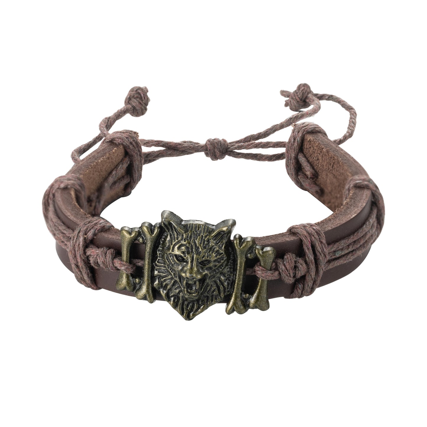 Bronzefarbene Persönlichkeit Retro-Wolfskopf-Lederarmbänder