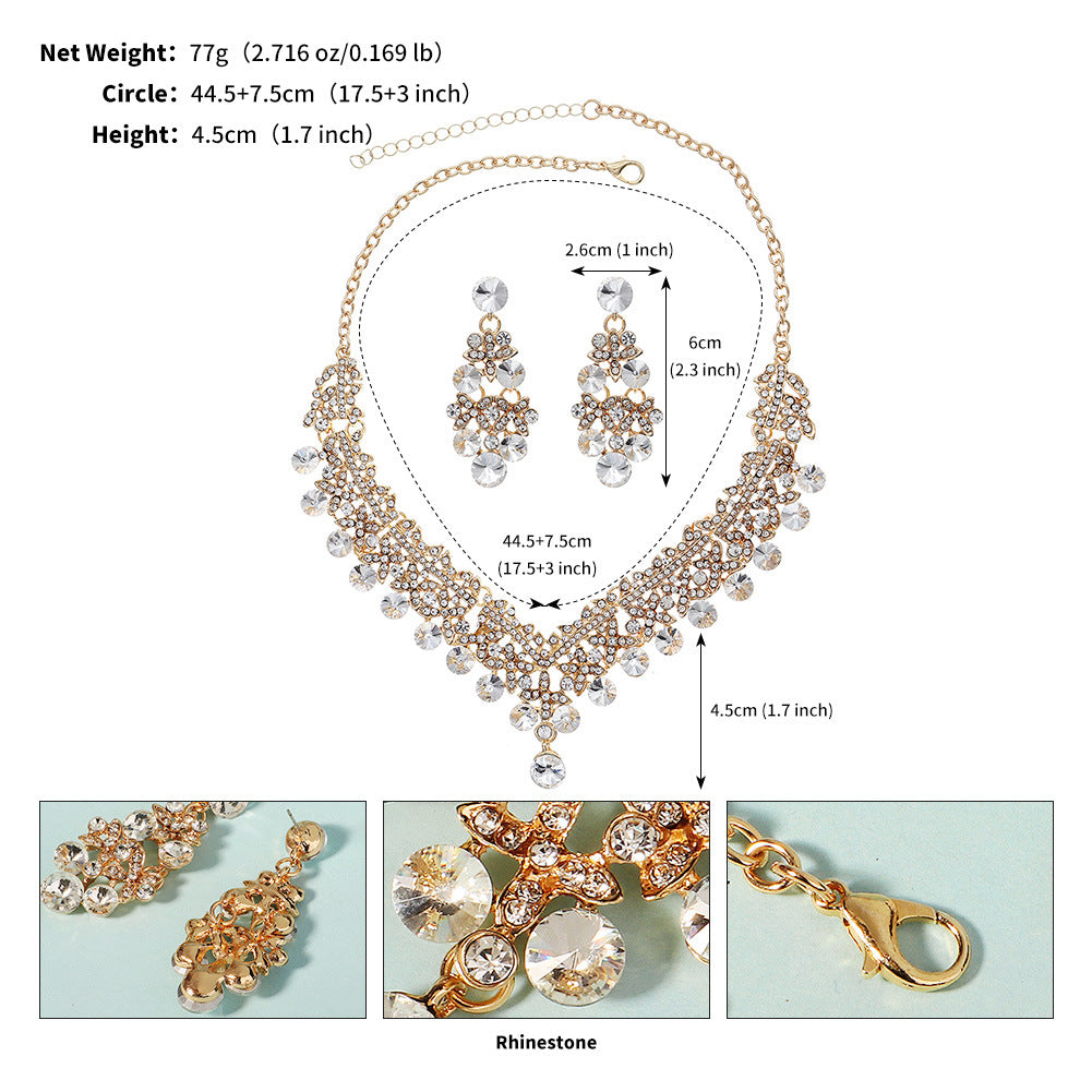 Women's Banquet Party Dress Two-piece Luxury Rhinestone Bridal Jewelry Set