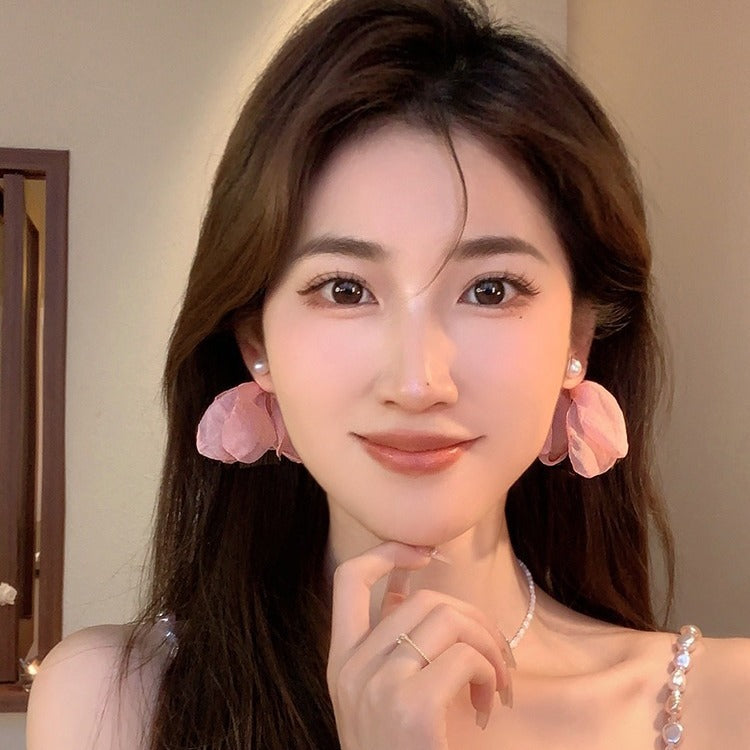 Women's Blowing Wheat Waves Atmosphere Chiffon Flower High-grade Earrings