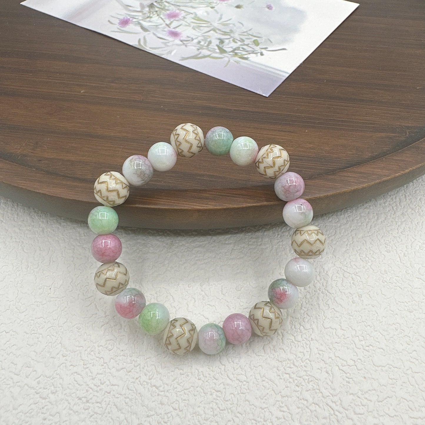 Colorful Beaded Sweet Elegant Pink Round Beads Elastic Bracelets