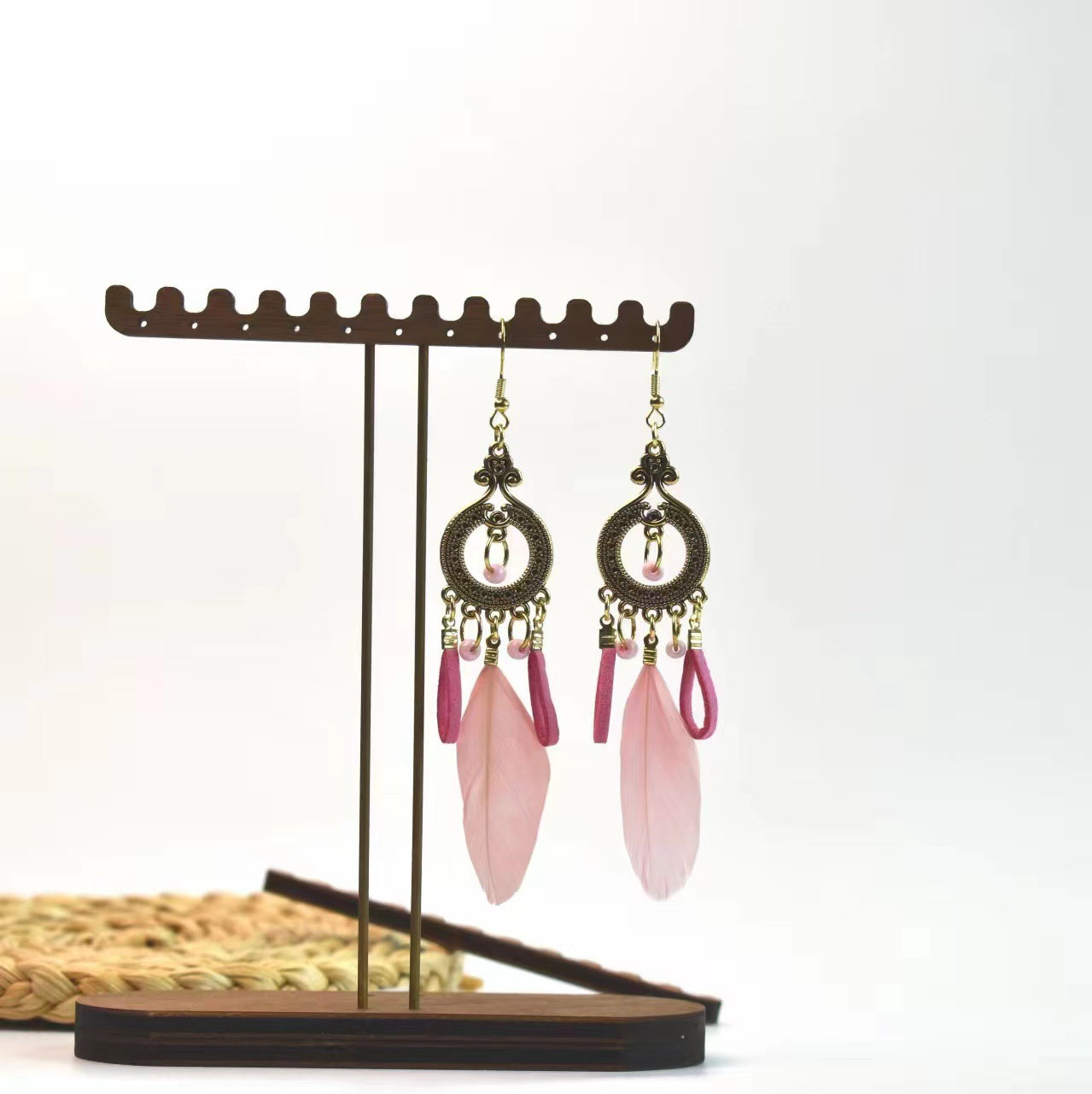 Style Vintage Feather Long Holiday Beads String Earrings