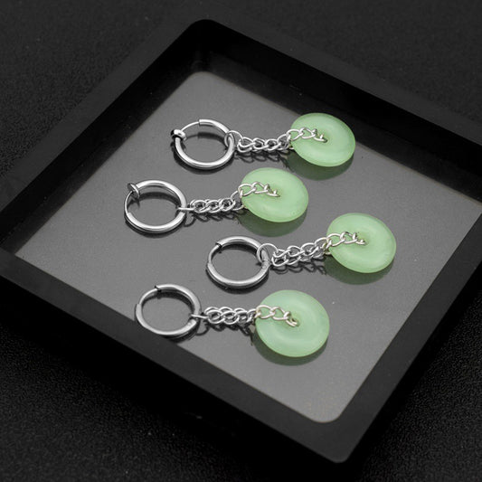 Women's & Men's Fashion Unisex Style Colored Glaze Jade Peace Buckle Earrings