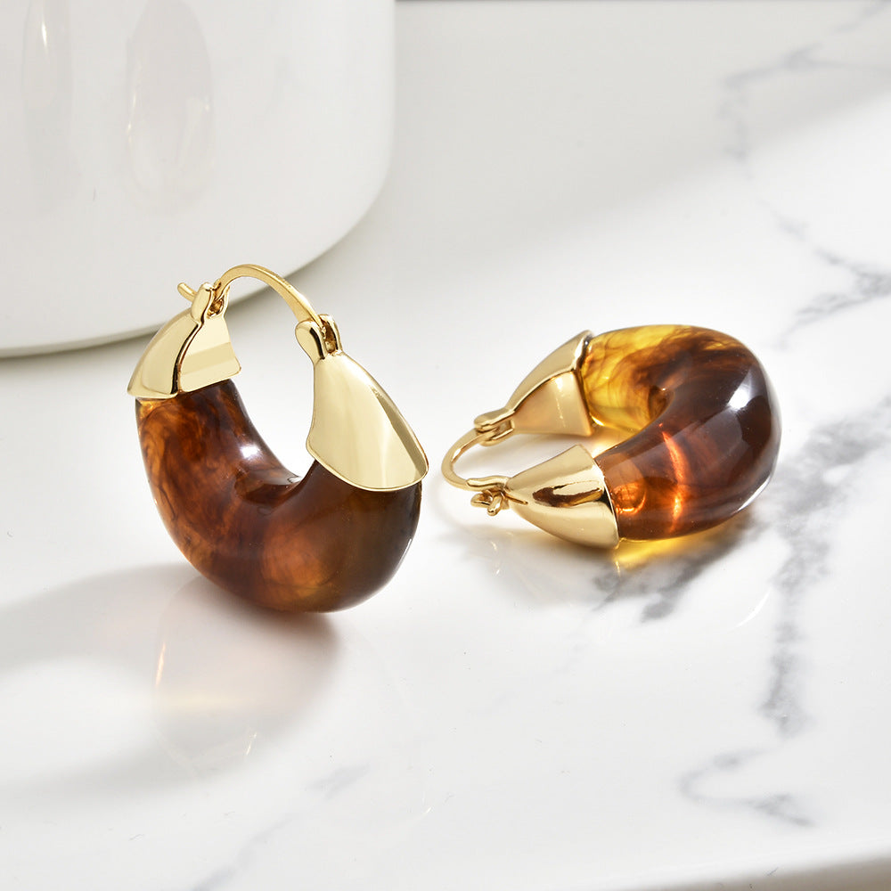 Personalized Resin Coffee Color Retro Affordable Luxury High Sense Temperament Ear Buckle