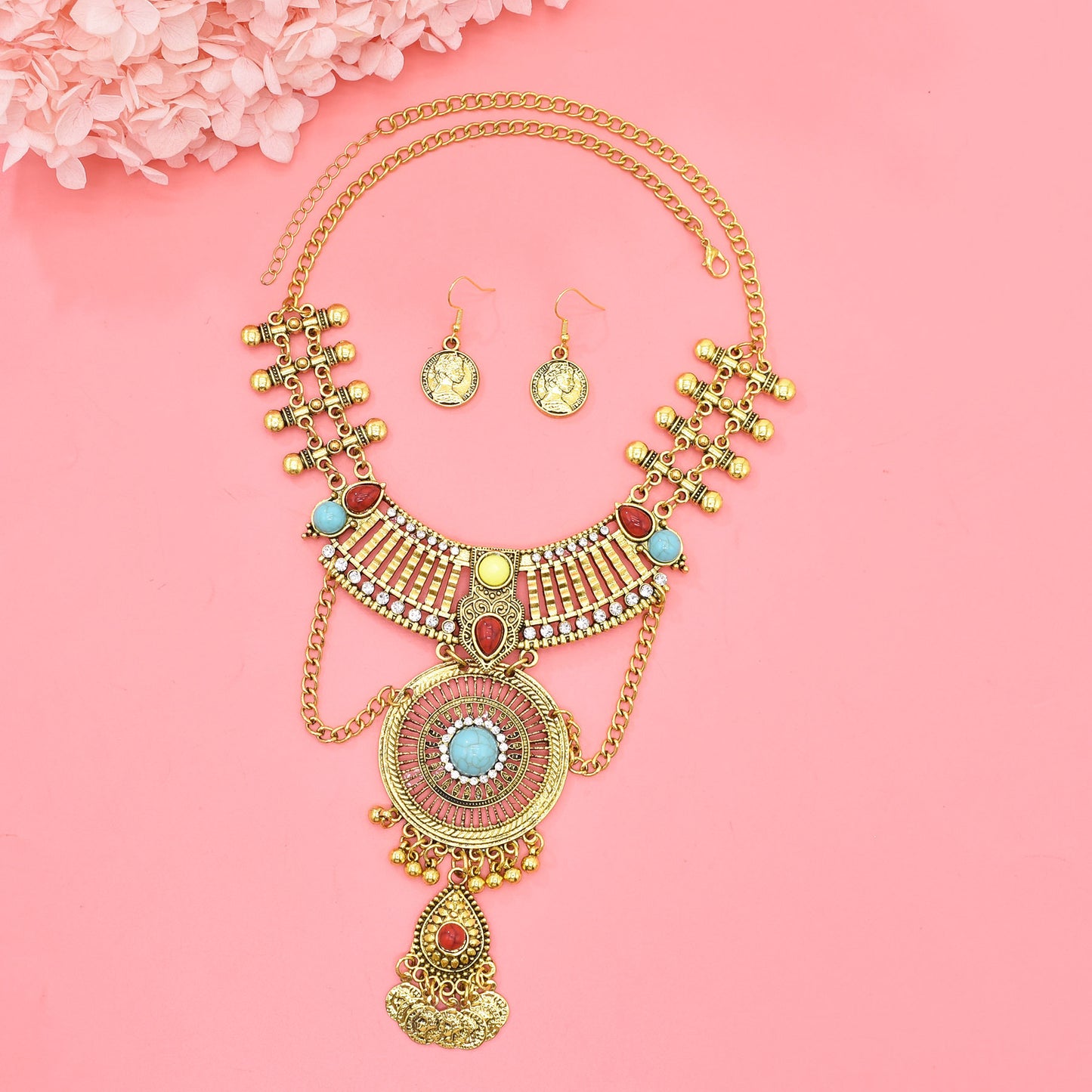 Rhinestone Tophus Suit Ethnic Style Round Jewelry Set