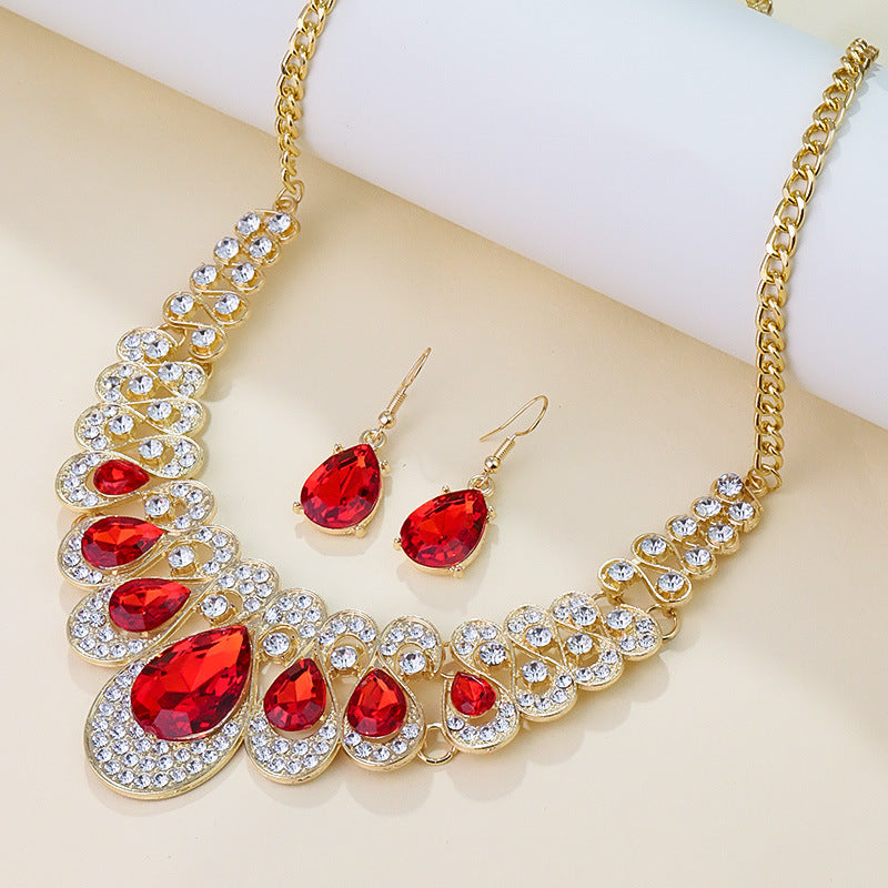 Female Alloy Diamond Full Flower Exaggerated Sweater Jewelry Set
