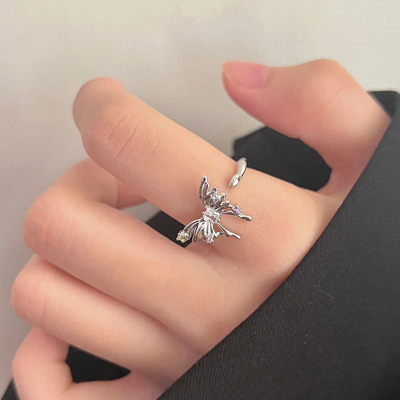 Three-dimensional Butterfly Female Simple Elegant Zircon Rings