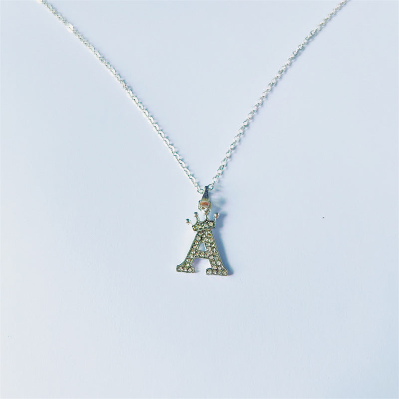 English Letters Full Diamond Pendant Simple Necklaces