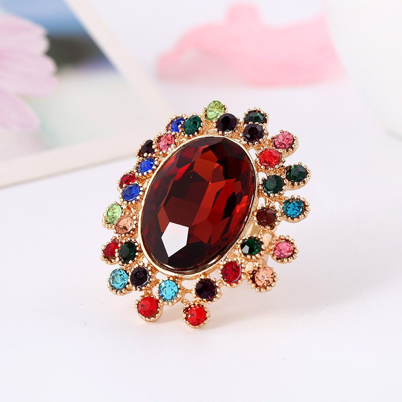 Luxury Crystal Glass Open Adjustable Fashion Exaggerated Ring