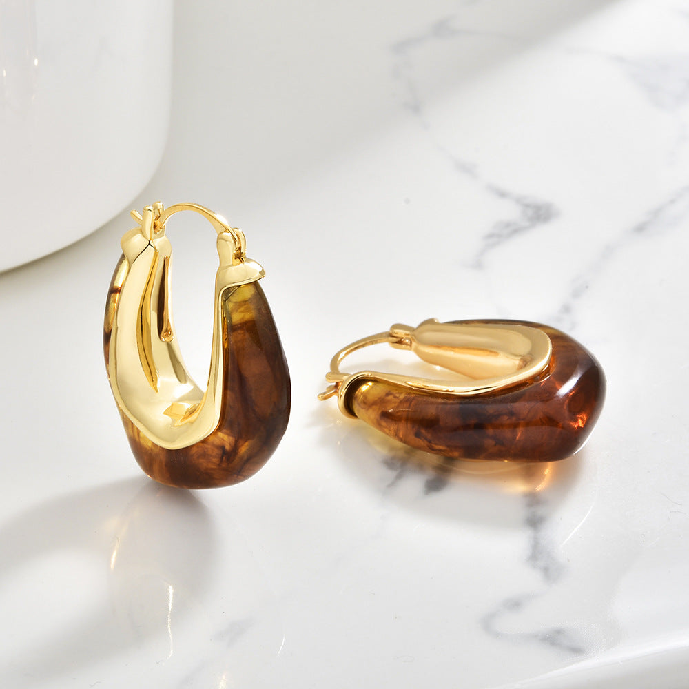 Personalized Resin Coffee Color Retro Affordable Luxury High Sense Temperament Ear Buckle