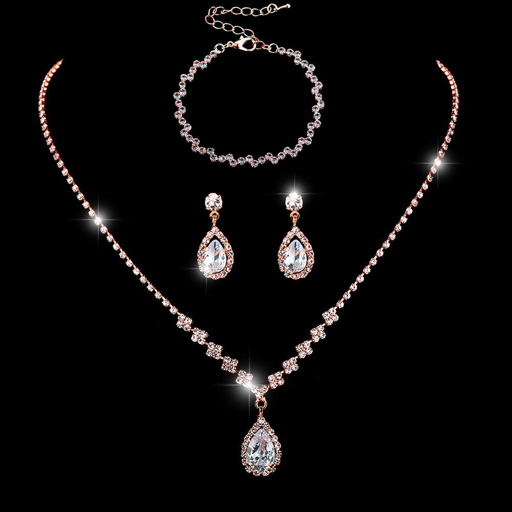 Zircon Water Drop Eardrops Bride Wedding Jewelry Set