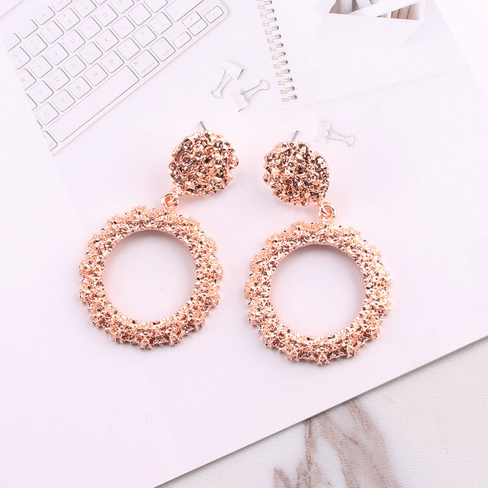 Profile Generous Frosted Hipster Geometric Creative Personality Relief Trapezoidal Long Stud Earrings
