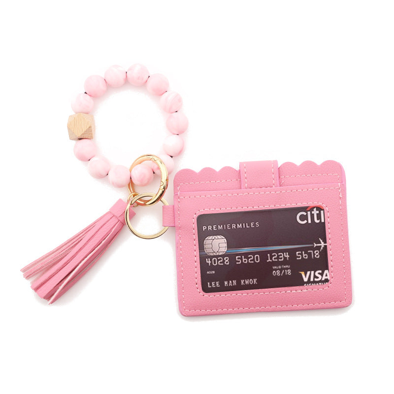 Women's Card Holder Leopard Print Tassel Wallet Leather Bracelet