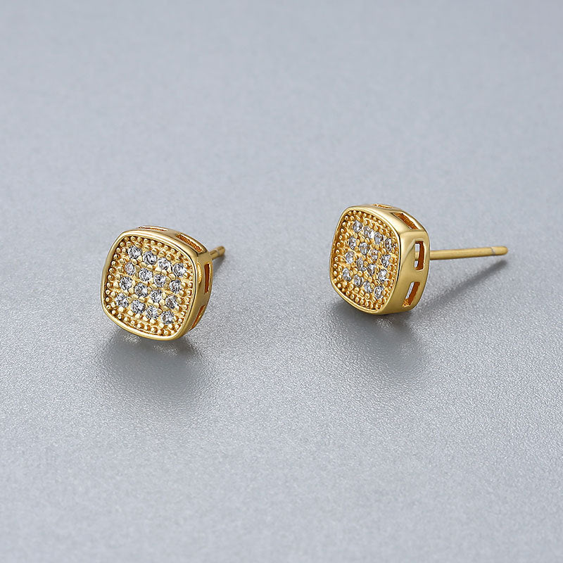 Women's Sier Fashion And Square Zircon Electroplated Earrings