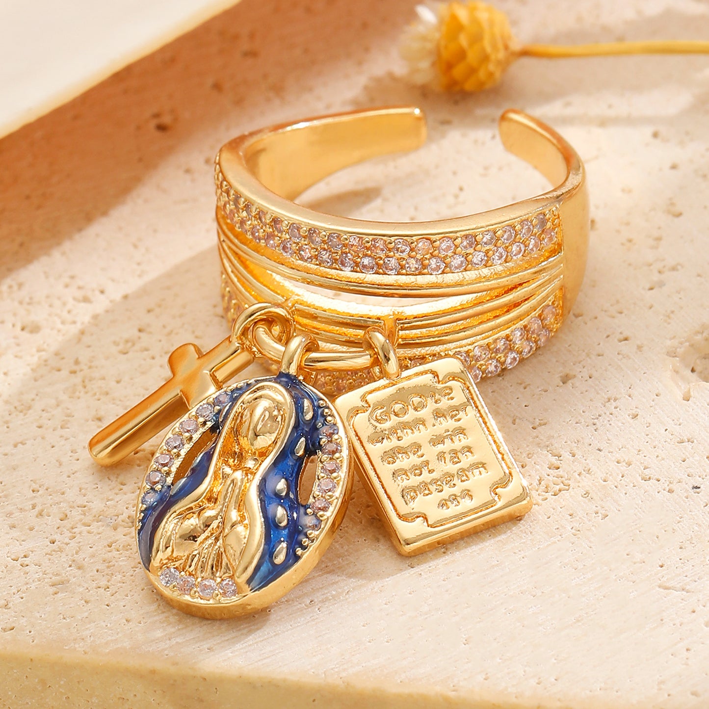 Inlaid Zircon Cross Portrait Square Lettering Tag Female Pendants