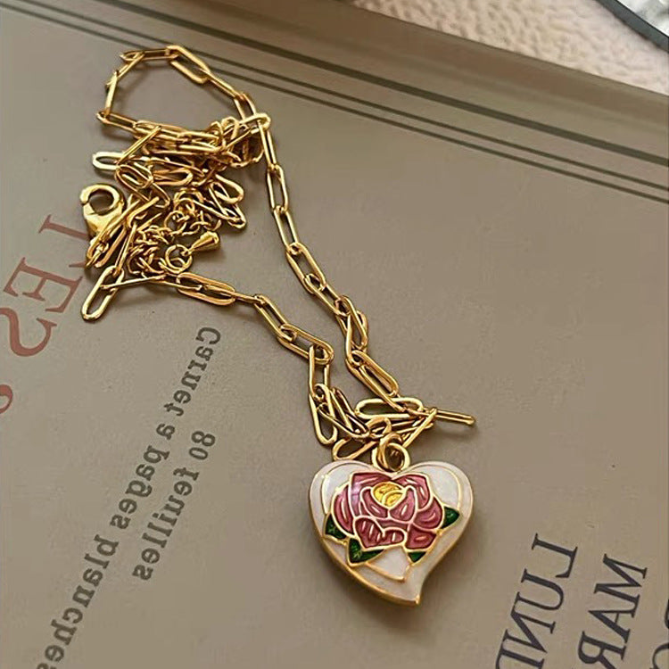 Women's Oil Dripping Love Heart Flowers Simple Necklaces