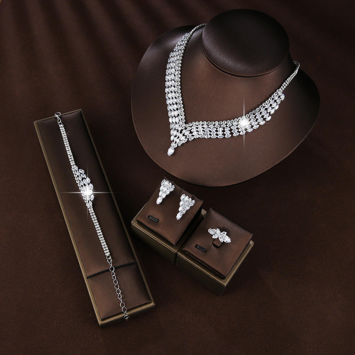 Bridal Copper Micro Inlaid Zircon Wedding Jewelry Set