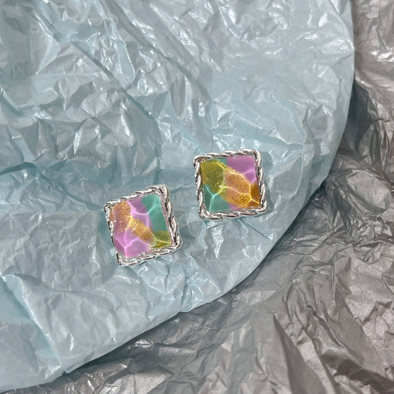 Icy Color Geometric Ear Design French Earrings