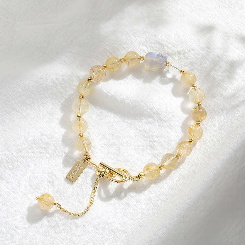 Women's Natural Crystal Korean Light Luxury Minority Gold Rutilated Gray Moonlight Bracelet