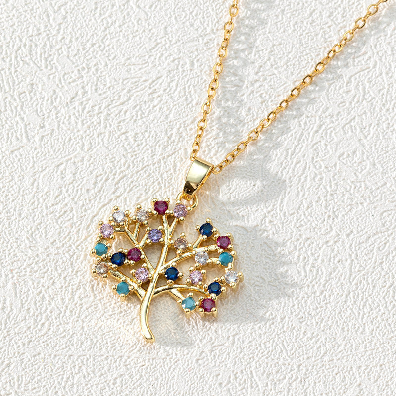 Tree Of Life Pendant Gold-plated Zircon Stainless Steel Necklaces