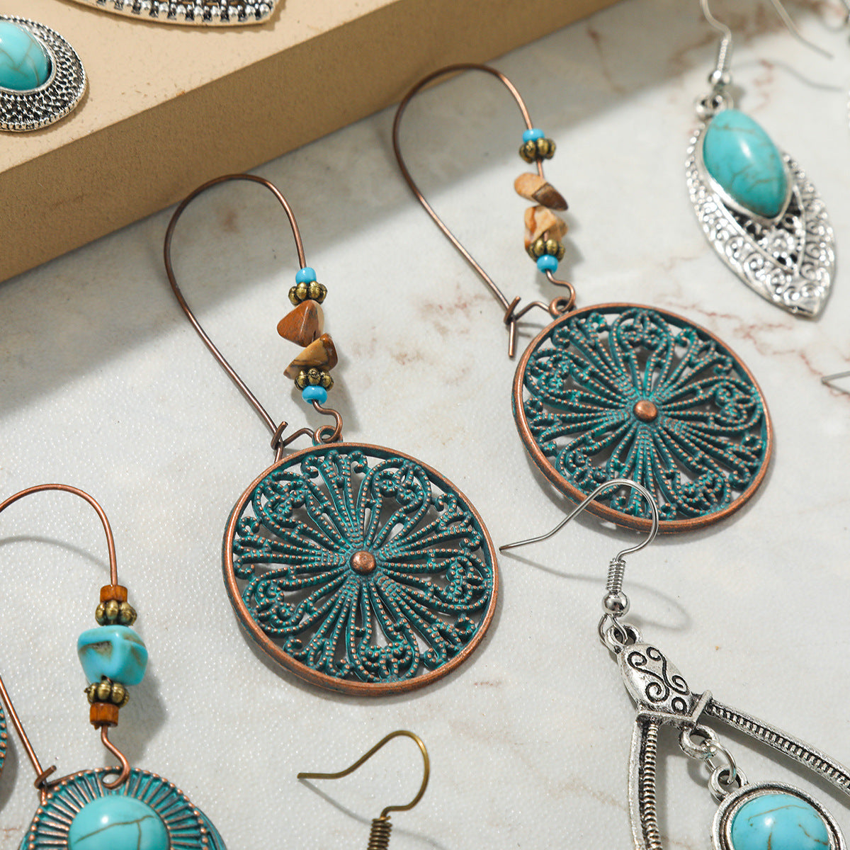 Bohemian Turquoise Vintage Ethnic Style Set Earrings