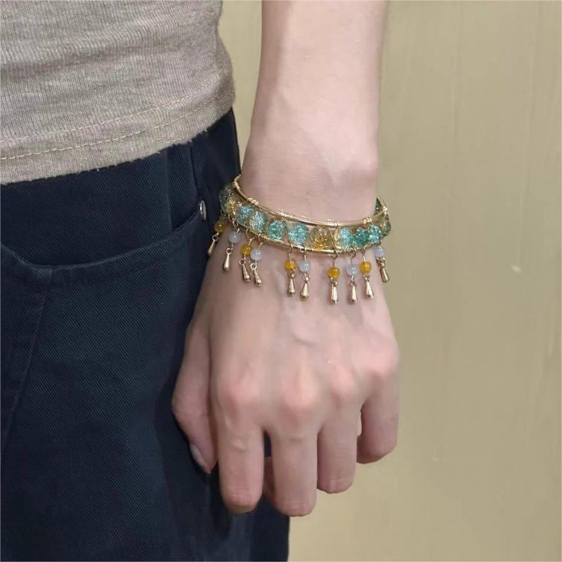 Women's Acrylic Glass Tassel Open-ended Bohemian Ethnic Style Retro Armband Bracelet