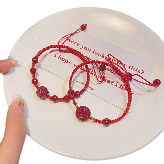 Women's Fresh Cinnabar Woven Red Rope Hand Strap Peace Bracelets