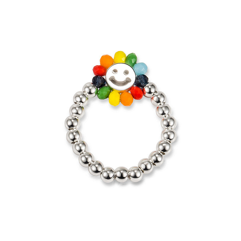 Sonnenblumen-Smiley-Gesicht-Sterlingsilber-Dopamin-Ringe