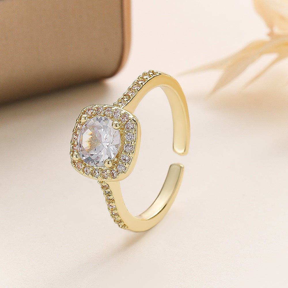 Inlaid Small Square Zircon Rhinestone Female Affordable Luxury Ring