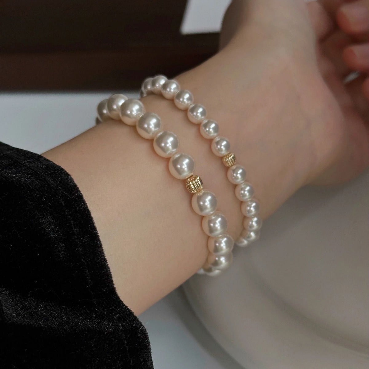Circle Pearl Watermelon Round Beads Elastic String Classic Bracelet