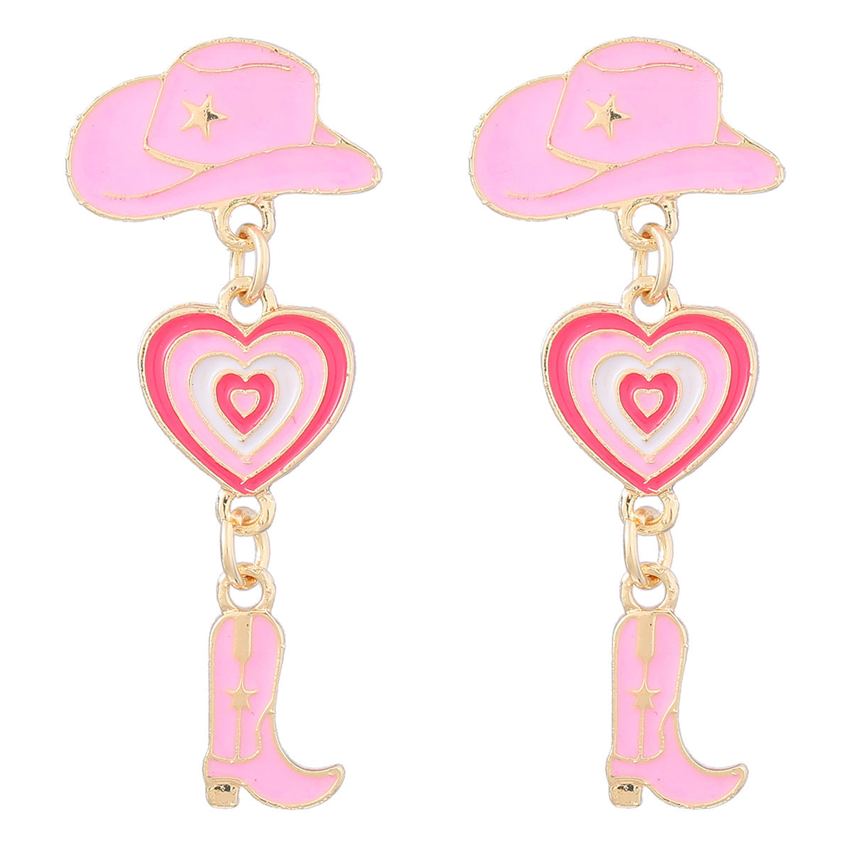 Women's Alloy Dripping Western Cowboy Hat Boots Love Heart Earrings