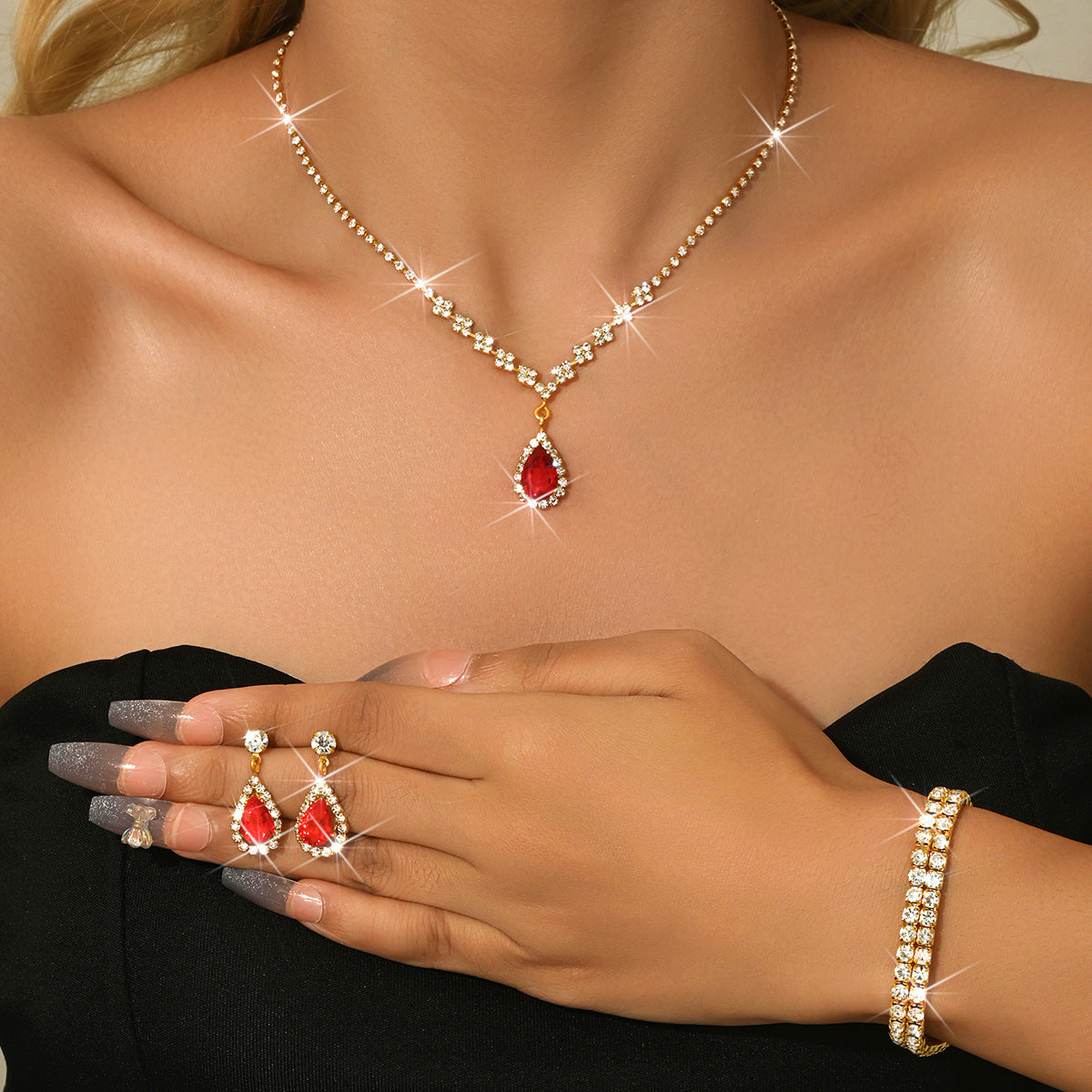 Women's Bridal Rhinestone Zircon Wedding Dress High Sense Jewelry Set