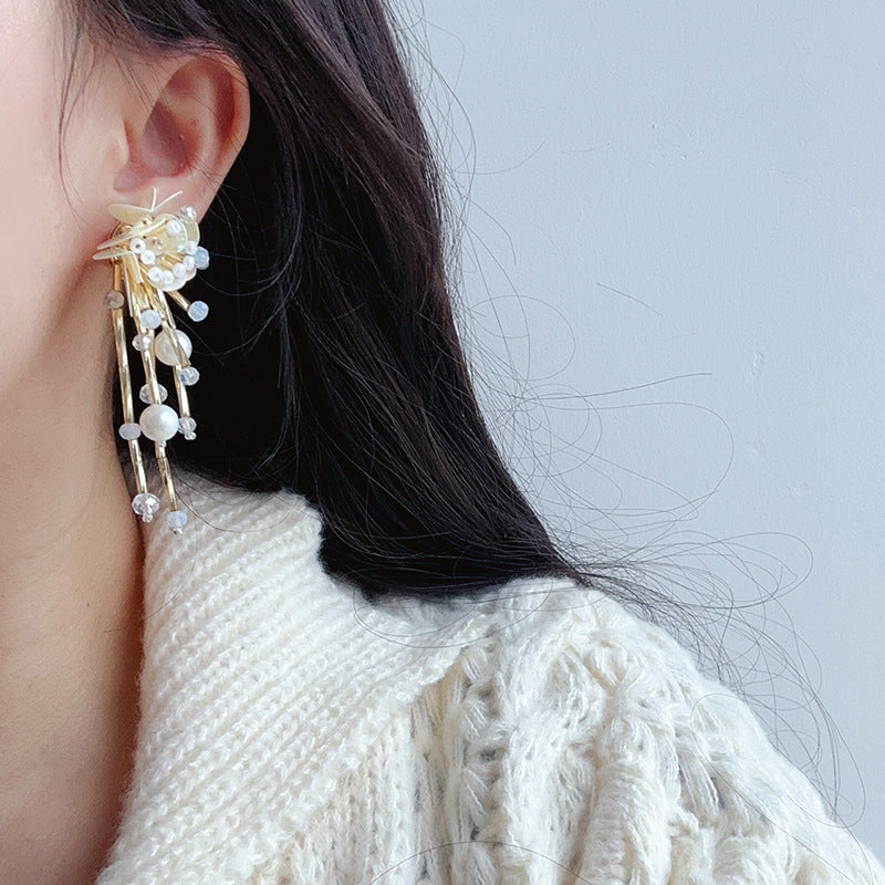 Soft Light Beaded Sequin Tassel Flower Ear Elegant And Earrings