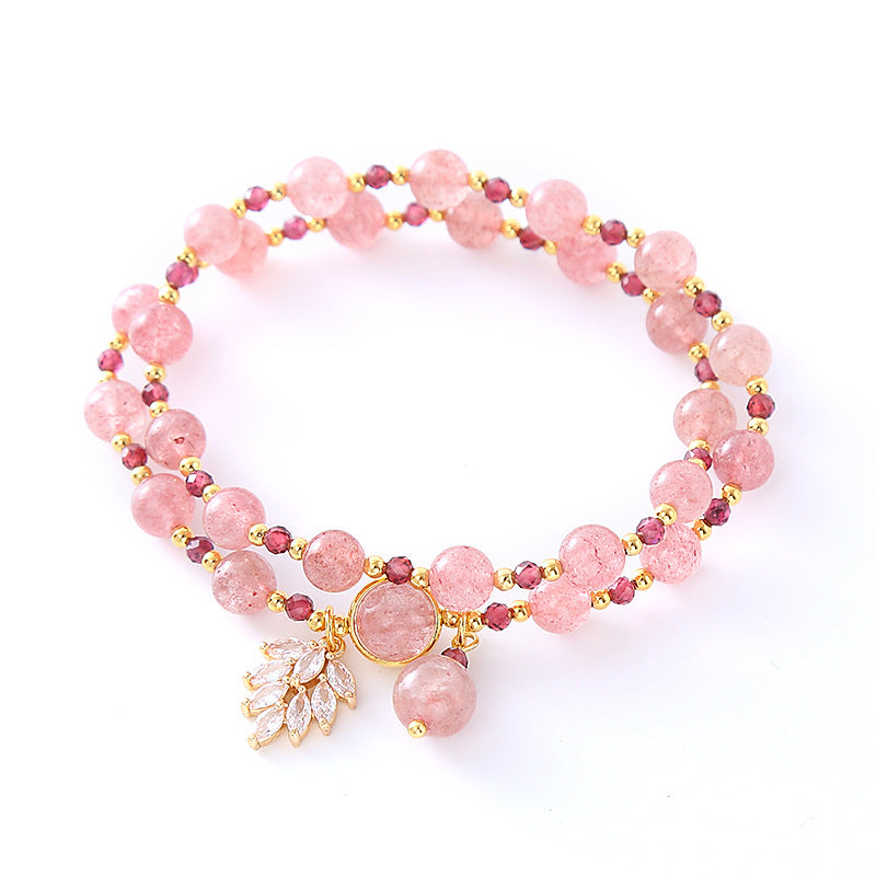 Style Single Circle Natural Strawberry Quartz Cute Bracelets