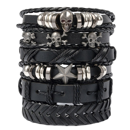 Beliebte Ornament-Punk-Schädel-Serie, handgefertigte Lederarmbänder zu niedrigen Preisen