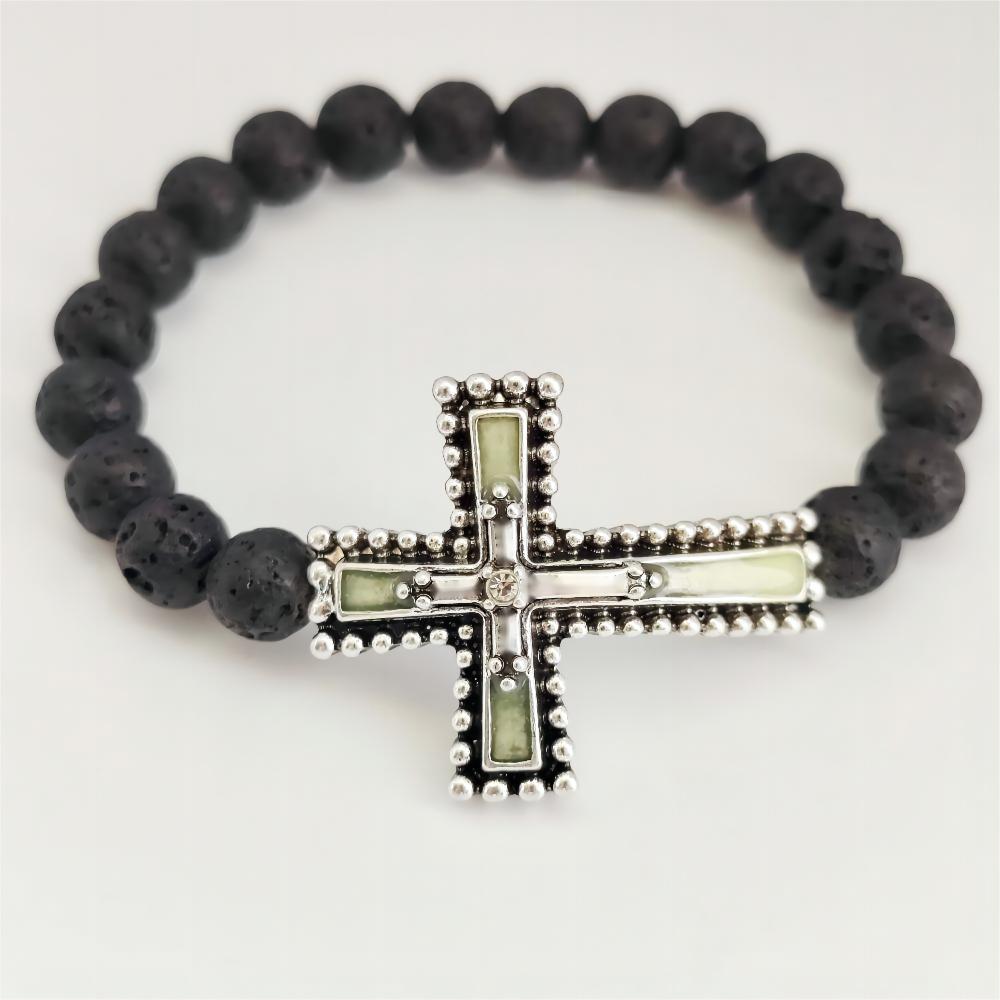 Herren Kreuz Vulkanstein Vintage trendige Schmuckarmbänder