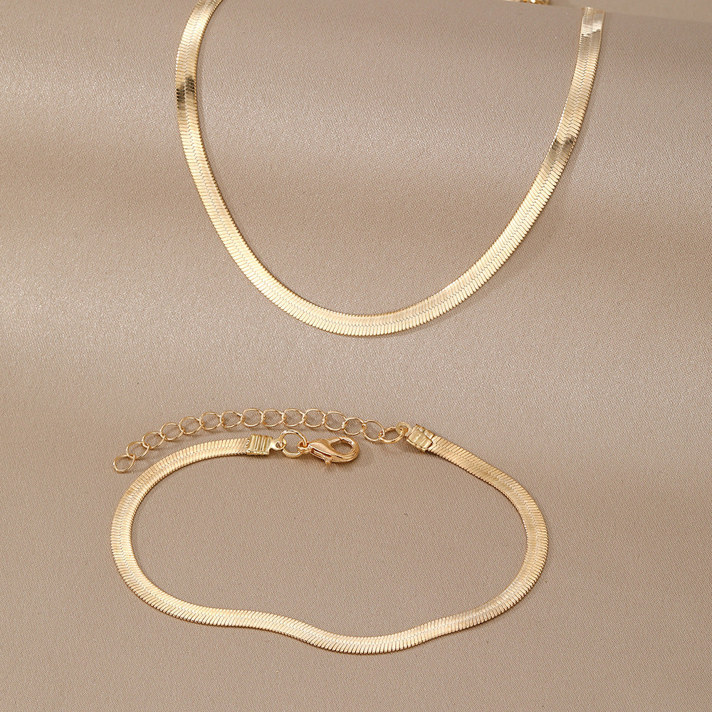 Women's Fashion Commuter Gold Snake Bones Chain Like Flat Suit 2 Bracelets