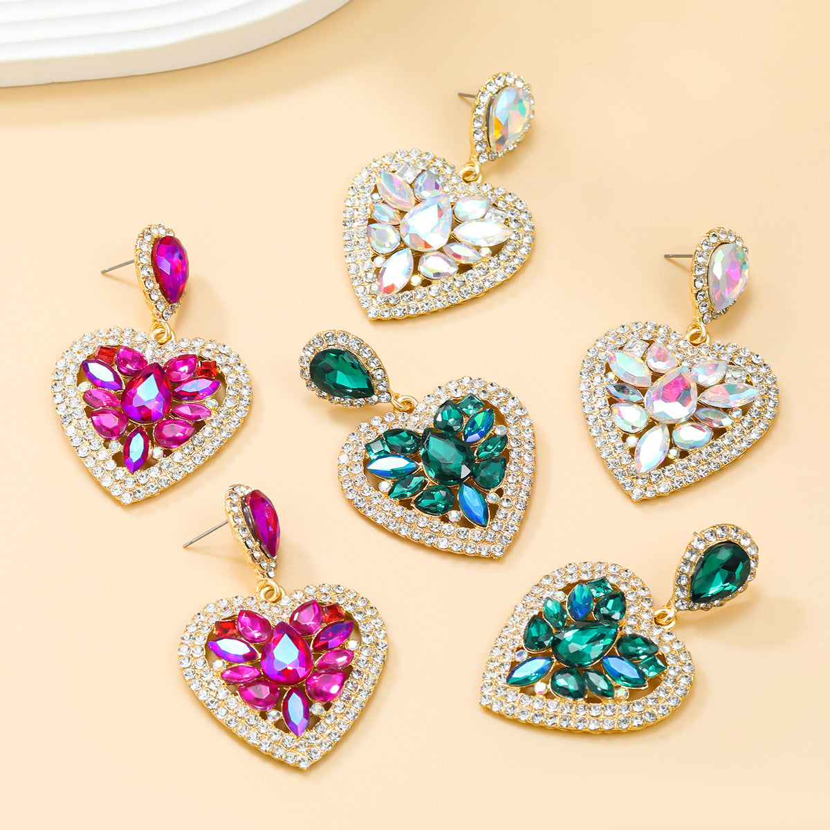 Colorful Crystals Love Heart-shaped Female Splendid Earrings