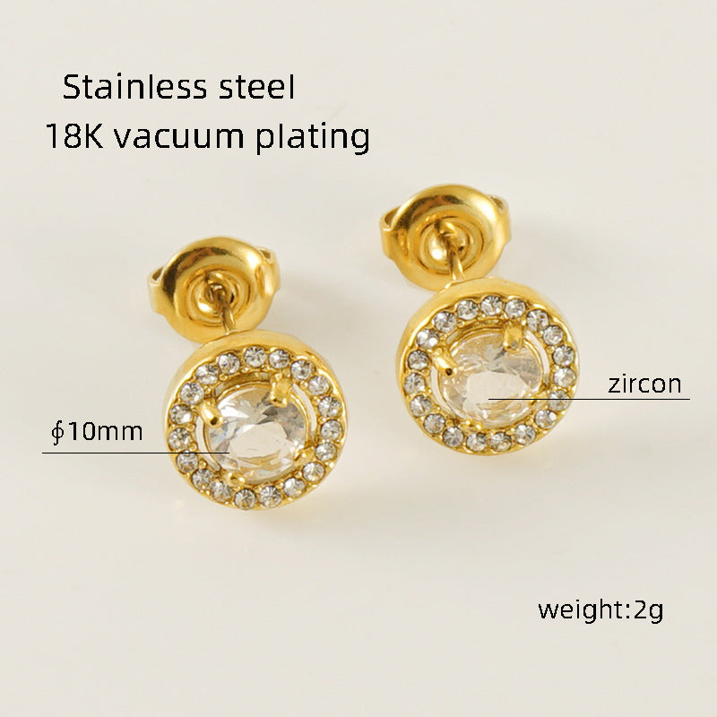 Women's Titanium Steel Zircon Stainless Square High-grade Earrings