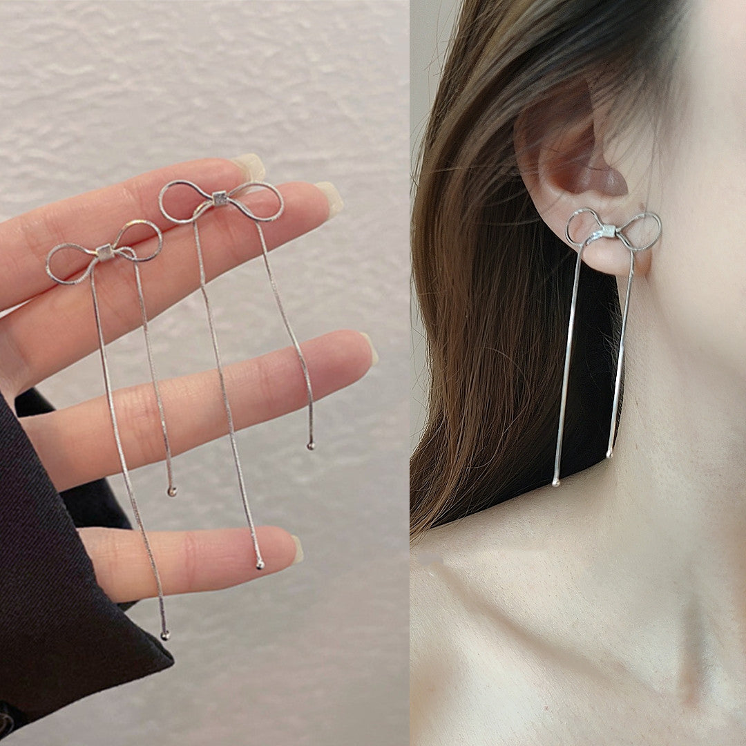 Women's Autumn Bow Trendy Texture Tassel Niche Ear Clip