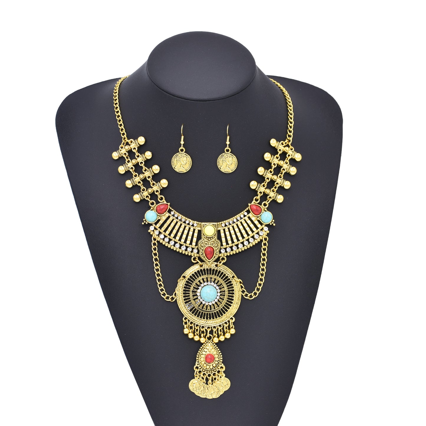 Rhinestone Tophus Suit Ethnic Style Round Jewelry Set
