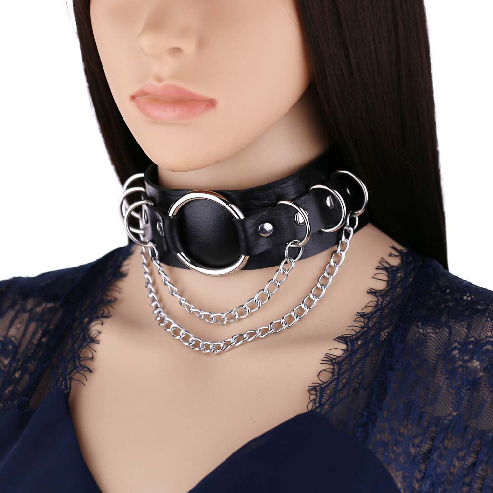 Punk Leather O-shaped Personality Metal Clavicle Necklaces