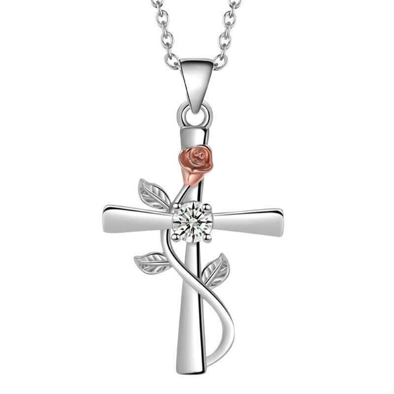 Mode-Kreuz-Rose mit eingelegten Diamant-Halsketten