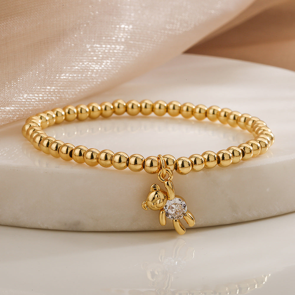 Style Copper Gold Plated Zircon Bear Bead Pendants