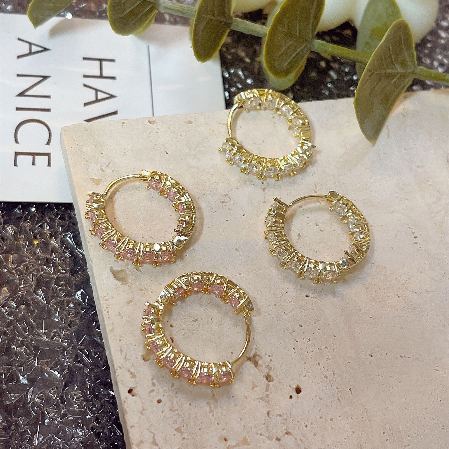 Luxury Pink Zircon Circle Ear Clip Niche Design Personality Earrings
