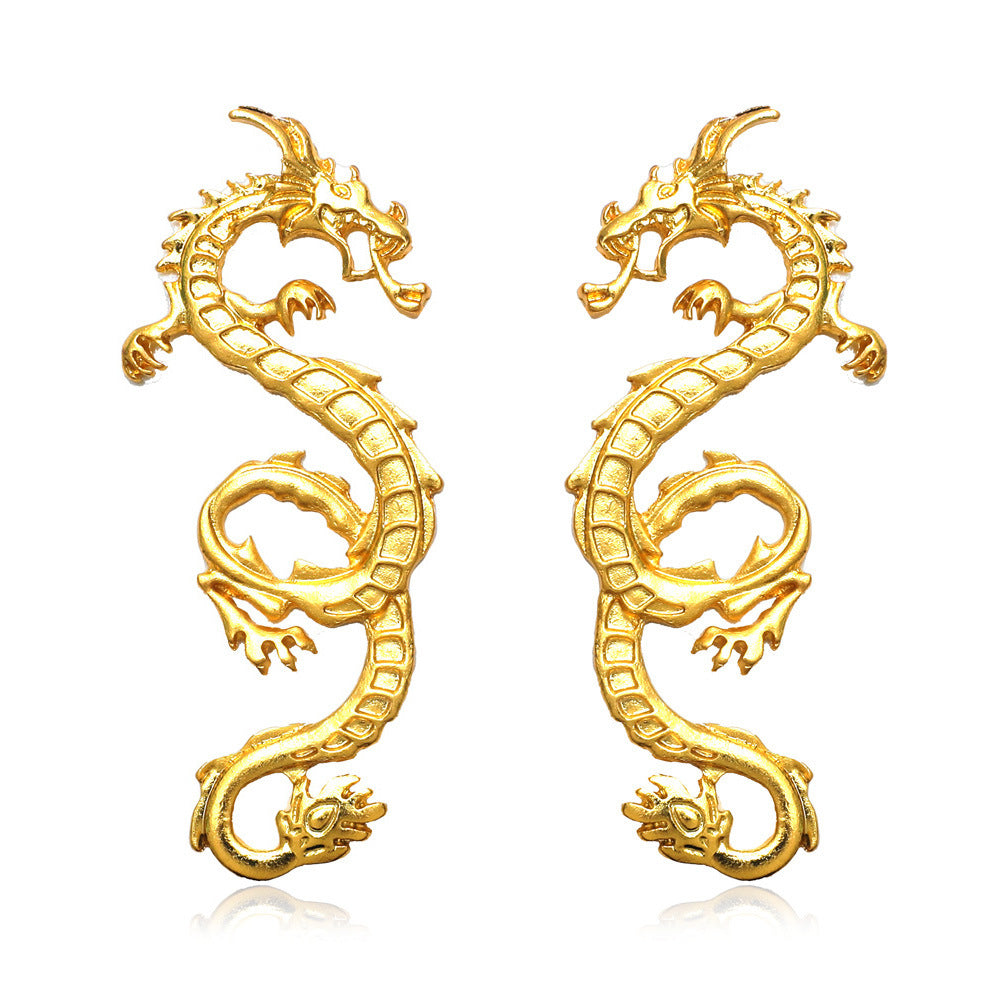 Women's Exaggerated Golden Dragon Retro Elegant Alloy Earrings